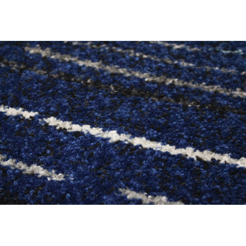 Blue Abstract Synthetic Rectangular Area Rug 3'6" x 5'6"