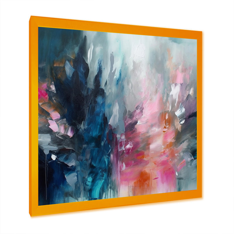 «Delvontae Blue and Pink Explosion Abstract», art mural abstrait, Impression encadrée, H 24 po x l 24 po, Doré