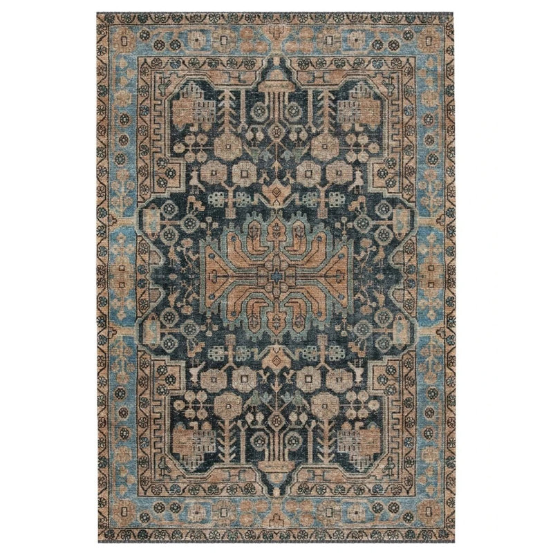 Cece Oriental Navy Machine Woven Cotton Polyester Area Rug, Rectangle 3'4" x 6'7"