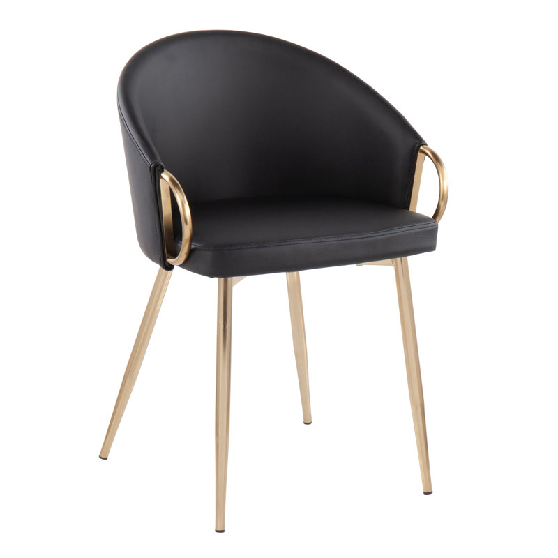 Chaise avec accoudoirs rembourrée Josie, Noir, Doré