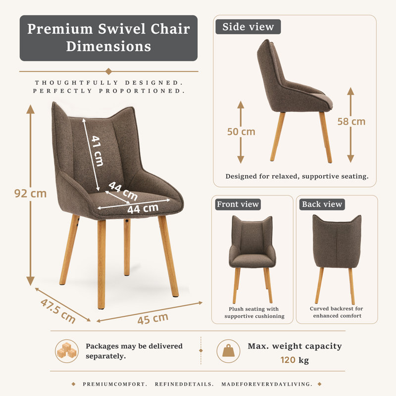 Upholstered Dining Chair, 50cm Seating Height(Set of 2), Mocha Brown, Mocha Brown