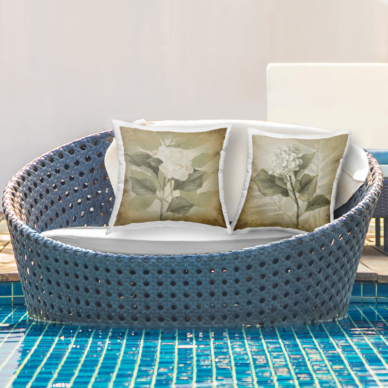 Vintage Opaque Hydrangea 2 PC Outdoor Printed Pillow Set by Lanie Loreth