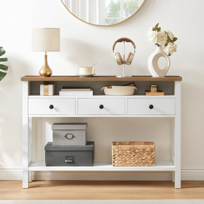 45.3" Farmhouse Console Table with 3 Drawers and Storage Shelf
