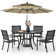 Alyah 5-piece Steel Patio Outdoor Dining Set With Umbrella,metal Stackable Chairs, 42'' Round Table