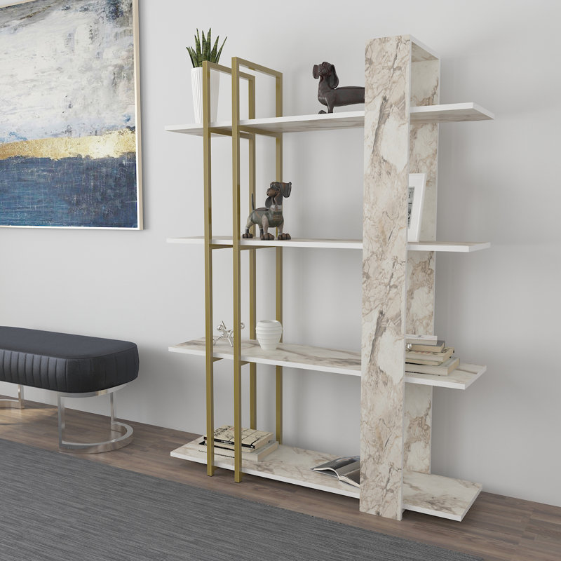 Ostergren 160cm H x 120cm W Stainless Steel Standard Bookcase, White/Gold