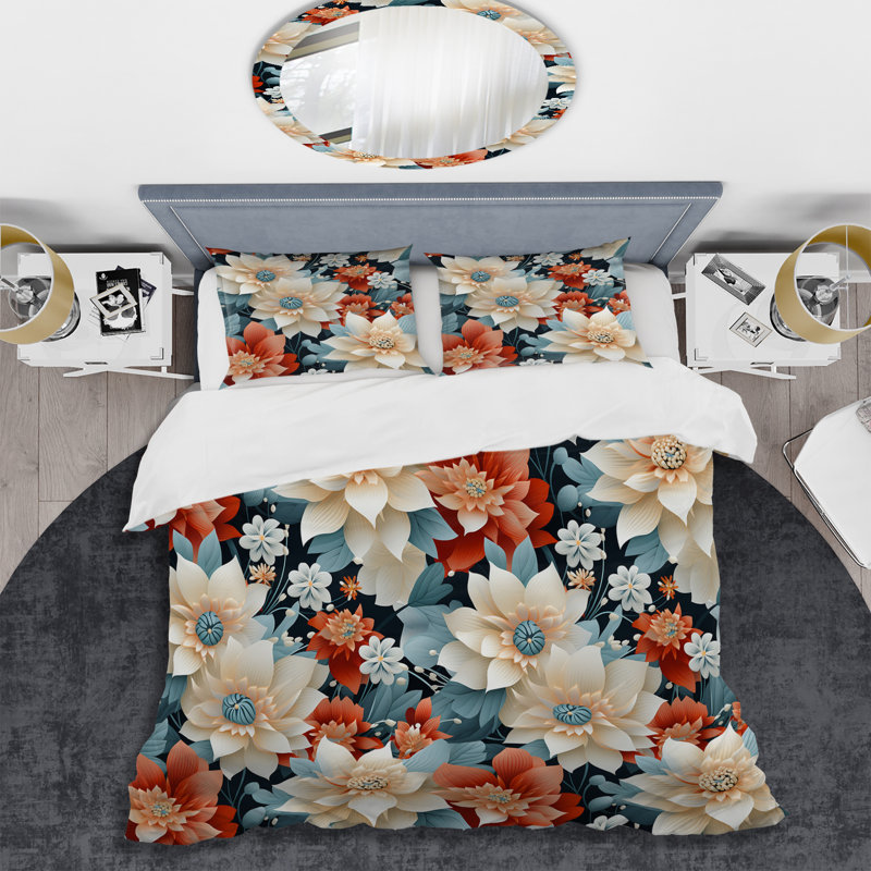 Ensemble de housse de couette à motif floral French Romance IV, Housse de couette pour grand lit et 2 taies décor