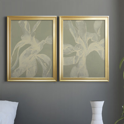 " White Ribbon On Celadon I " 2 - Pieces Painting Print