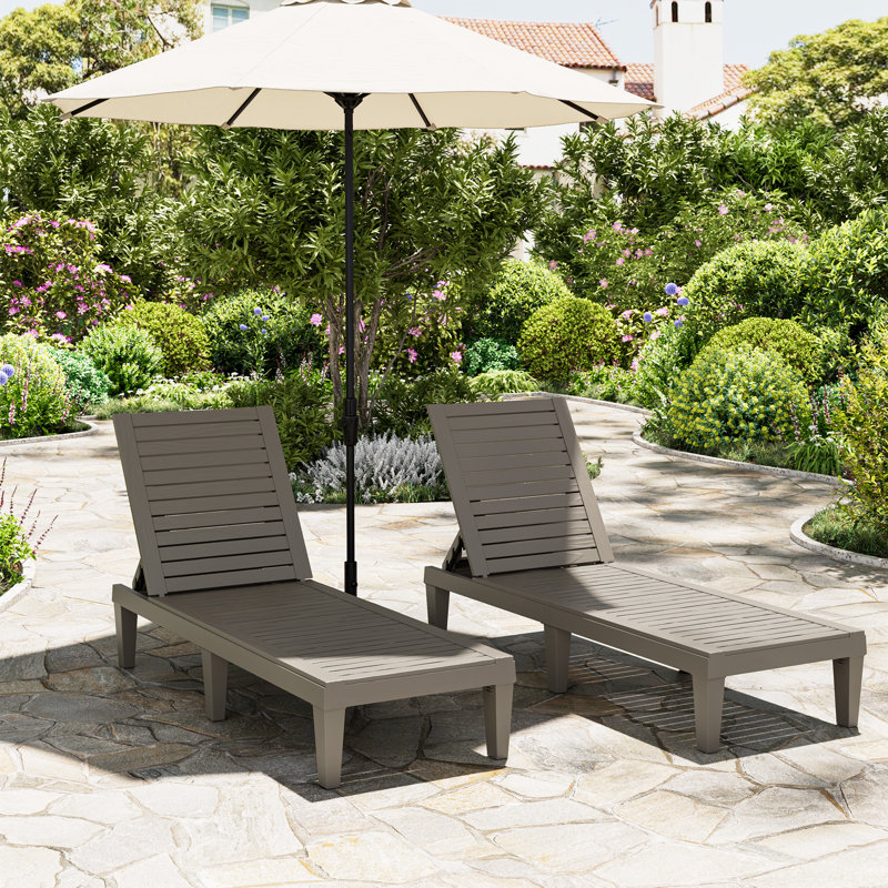 Ensemble de chaises longues d'extérieur pour 2, 5 positions réglables, Gris