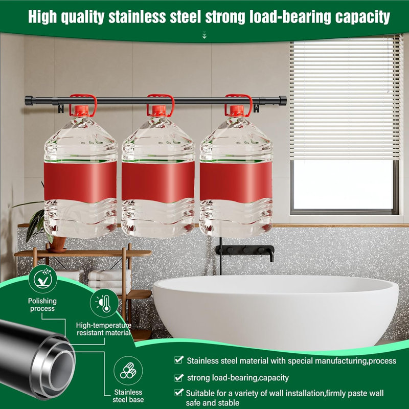 40cm Straight Tension Shower Curtain Pole & Hook Set, Black