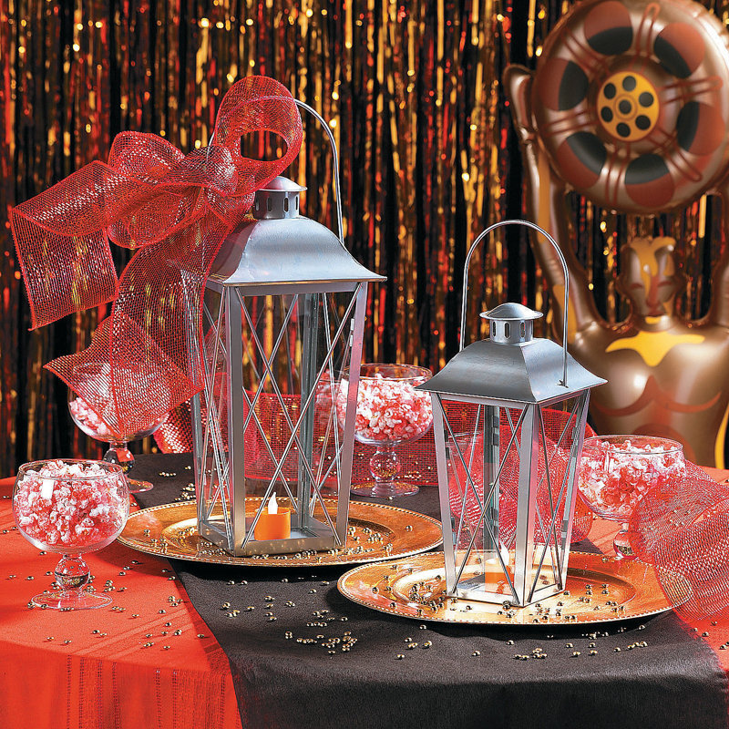 15.9'' H Metal Tabletop Lantern, Silver