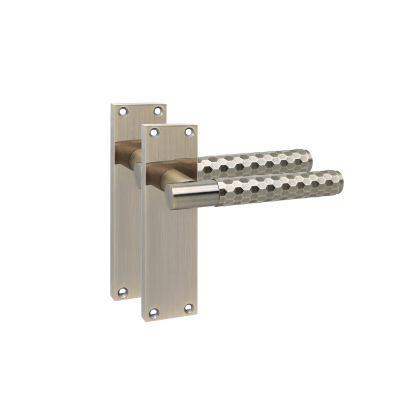 Golden Grace 1 Pair Victorian Design Knurled Hex Cut Door Handle Bathroom and Lock Set Antique Brass Finish - 150mm x 40mm
