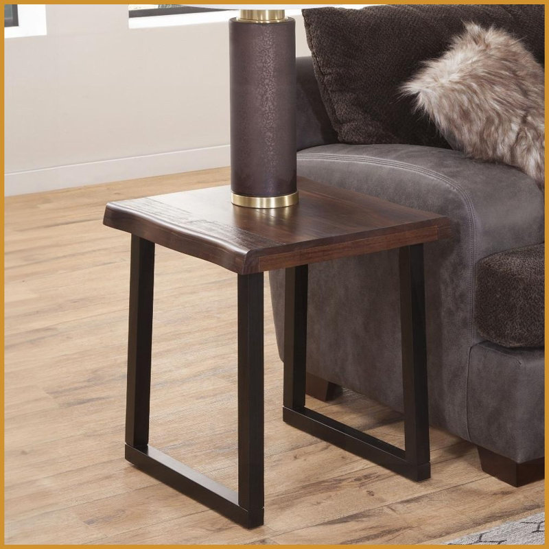 Table basse Jennings Rustic Live Edge - Bois de pin massif, plateau en cerisier et amp; Base en ébène, parfaite pour un ensemble complet occasionnel