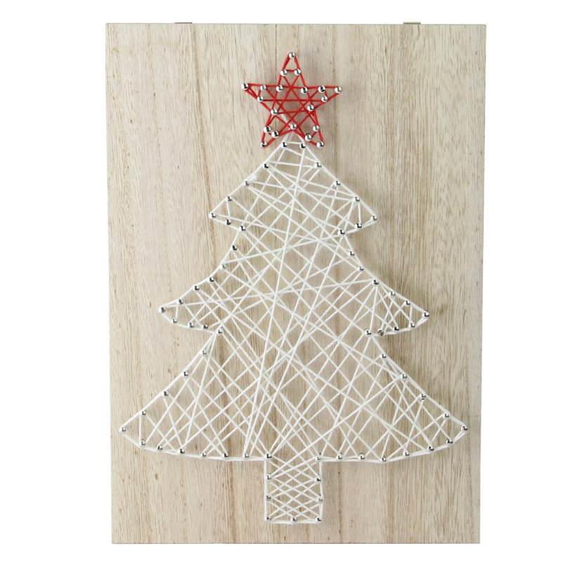 Décoration murale arbre de Noël 11 po blanc et rouge