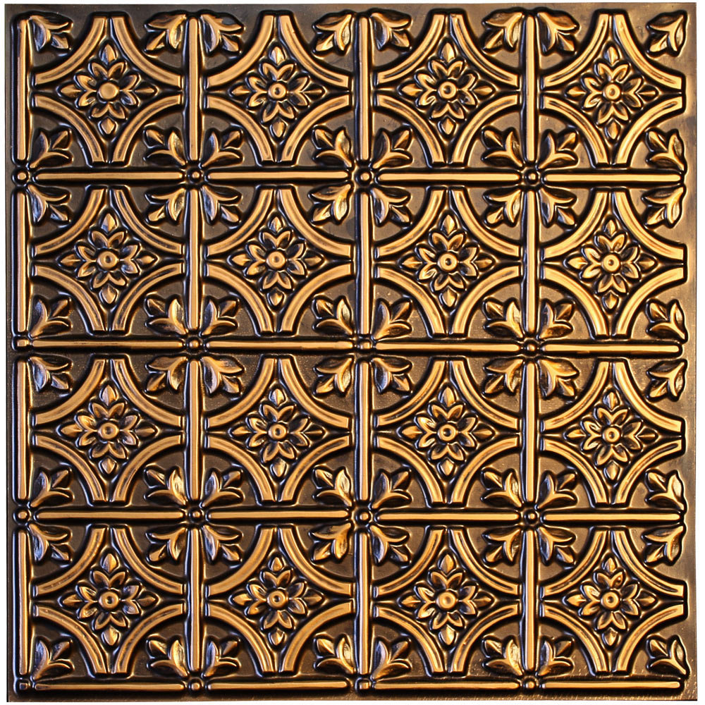 Valencia 23.75'' L x 23.75'' W Vinyl Glue Up Ceiling Tile In Antique Gold (Set of 10) uDecor