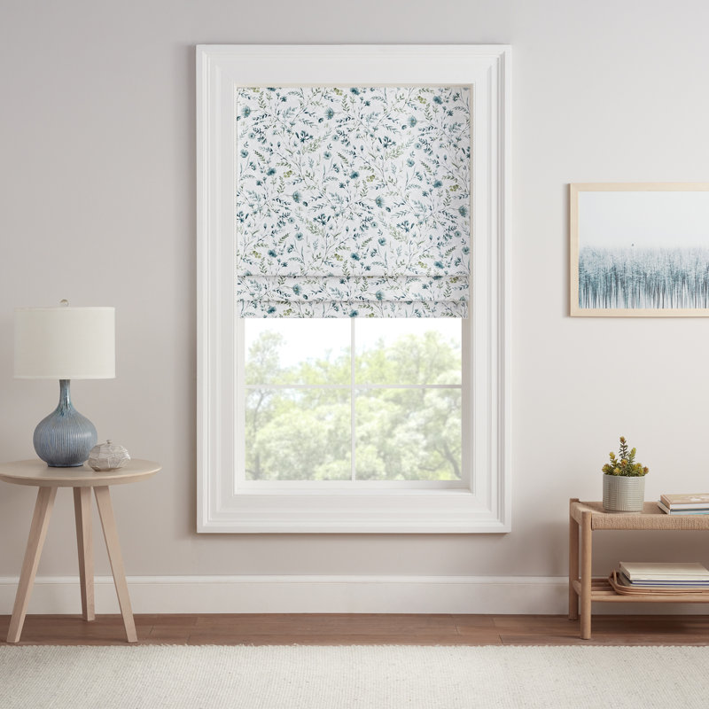 Marine Botanical Cordless Blackout Roman Shade 23'' x 64''