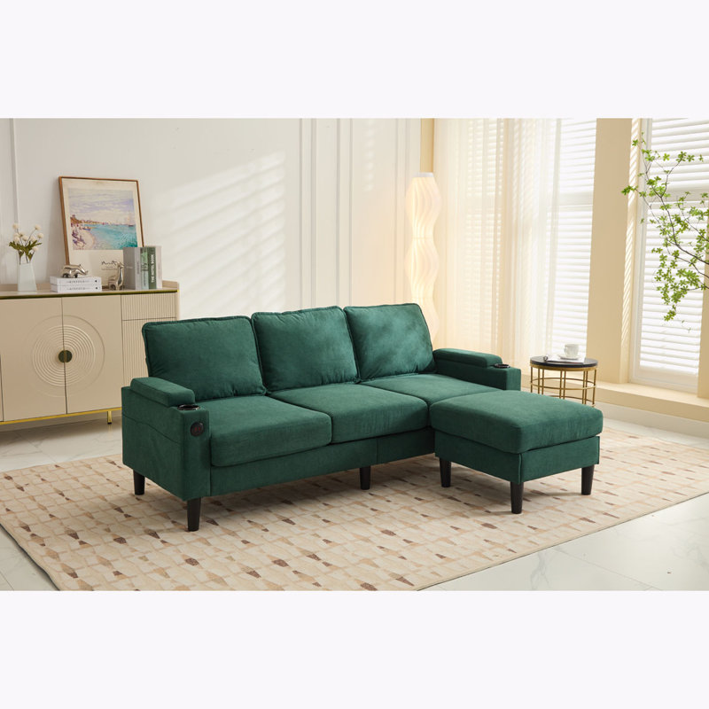 3-Seater Sofa with Storage Ottoman, Green Linen