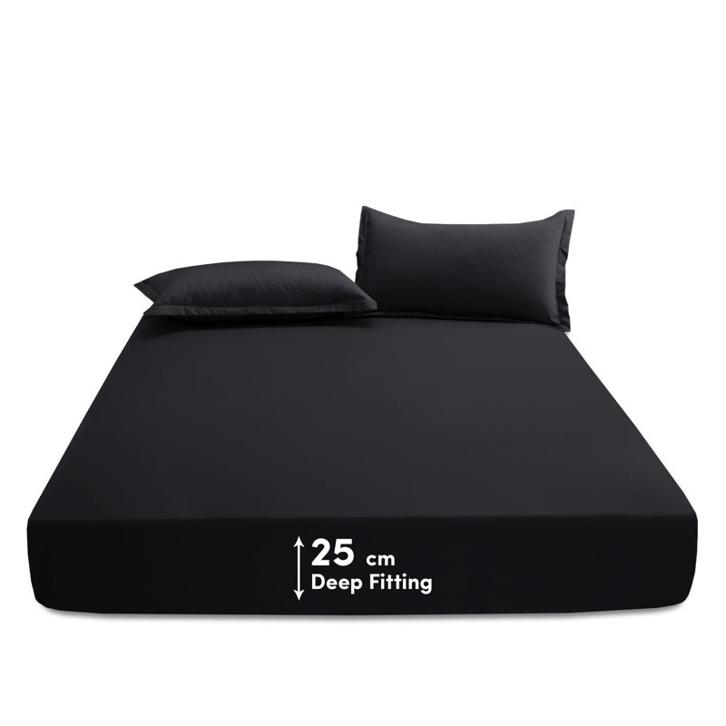 Lilyanah Microfiber 25cm Extra Deep Fitted Bed Sheets, Super King (6'), Black