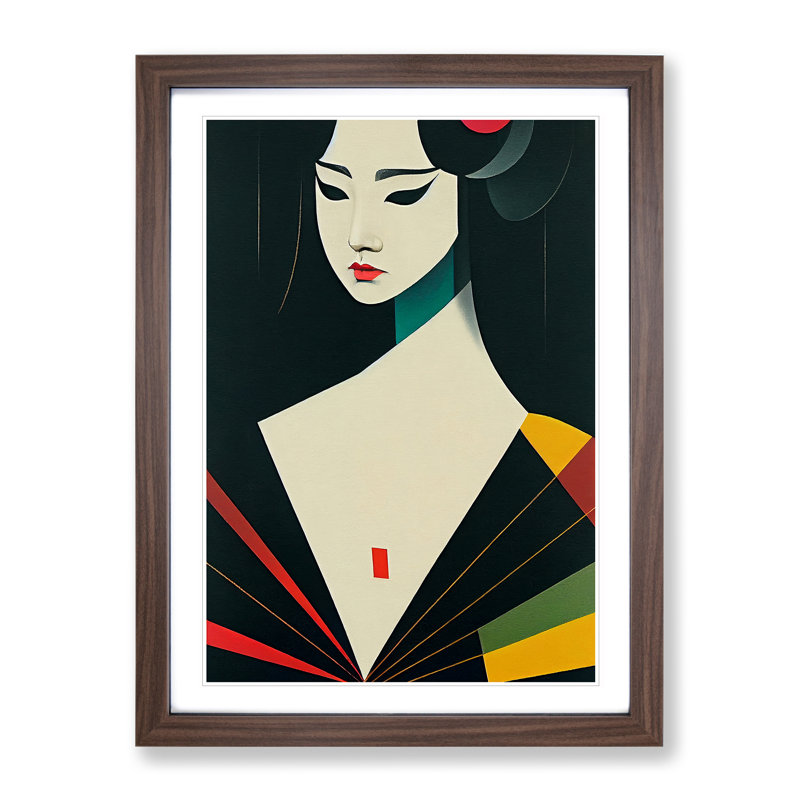 Artful Geisha No.3 1 Piece Single Picture Frame Wall Art, 46cm H x 34cm W x 2cm D, Walnut Framed