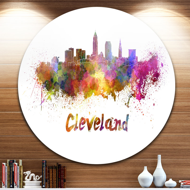 Cityscape Cleveland Skyline - impression d'art graphique, H 23 po x l 23 po x P 1 po, Métal