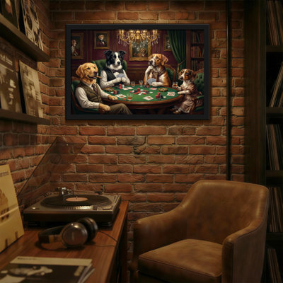 Animals Dogs Playing Cards In Elegant Room