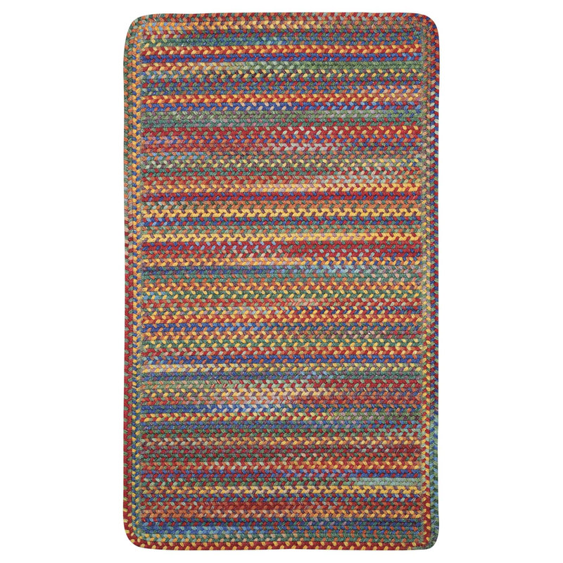 Tapis rose / bleu en laine tressée Phoebe, Entretissé carré 7 pi 6 po