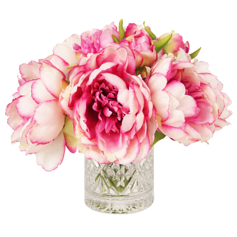 Pivoines disposées dans un vase en verre, Rose