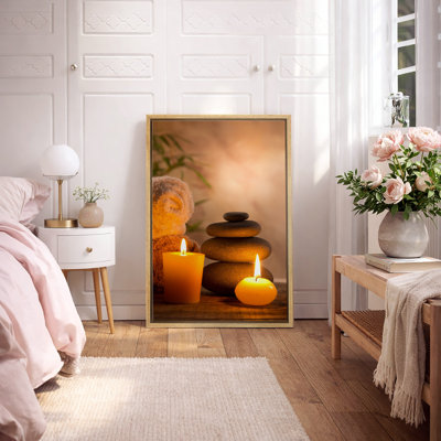Zen Stones Massage Spa With Warm Burning Candle Bathroom Vertical Pictures On Canvas Print Wall Art