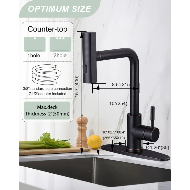13.5 In. Single Handle Waterfall Pull Down Sprayer Kitchen Faucet With 360° Degree Spout Swivel In Oil Rubbed Bronze