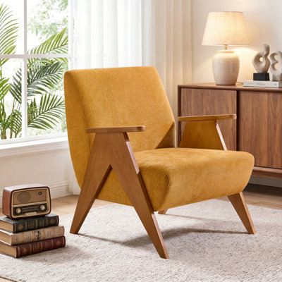 Chaise d'appoint Mid-Century moderne avec accoudoirs sculpturaux en bois