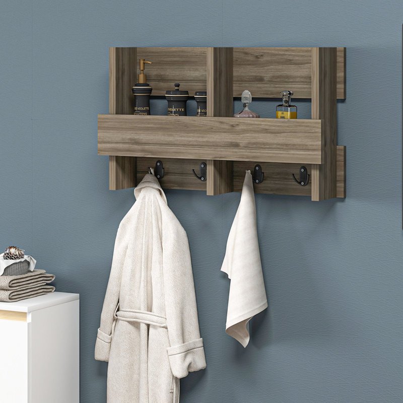 Blanford Accent Shelf with Hooks, Walnut