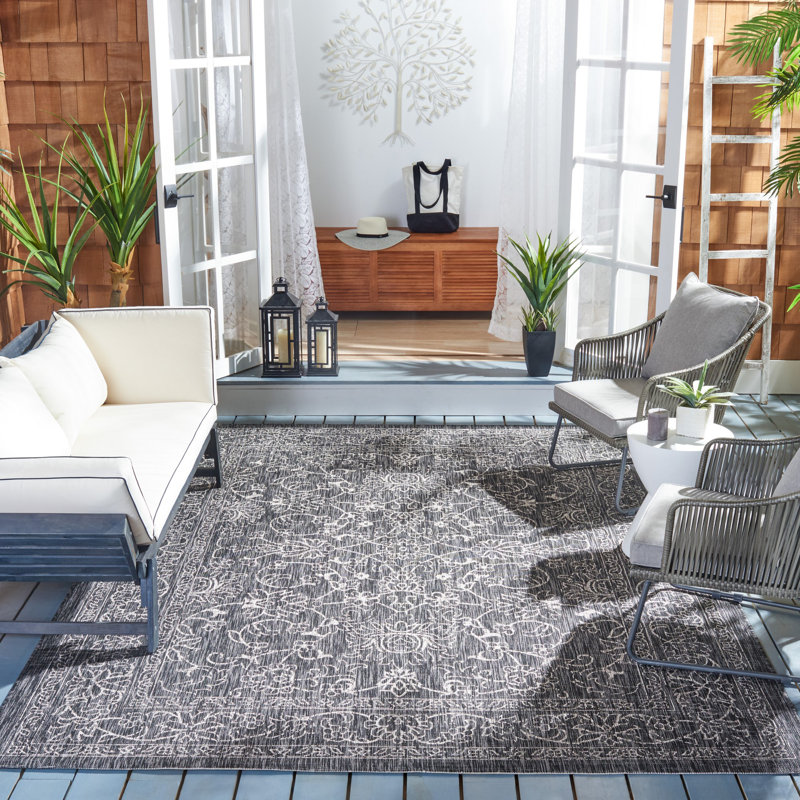 Tapis d'intérieur / extérieur Amedee Performance, Rectangle 5 pi 3 po x 7 pi 7 po, Black/Ivory
