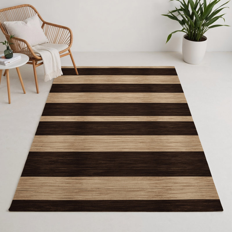 HorizontalStripes Black Indoor and Outdoor Area Rug, Rectangle 9' x 12'