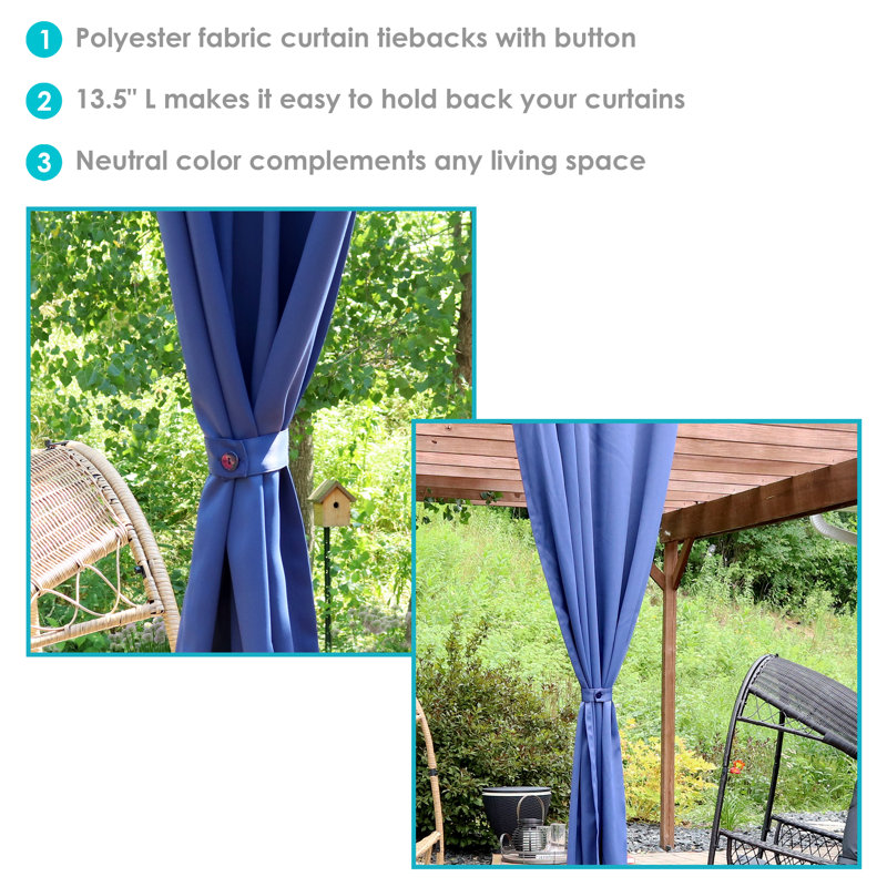 Blue Polyester Curtain Tiebacks with Resin Button Closure - Set of 2