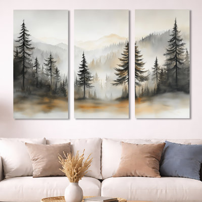 «Golden Mist Pine Forest I», ensemble d'art mural sur toile Woodland
