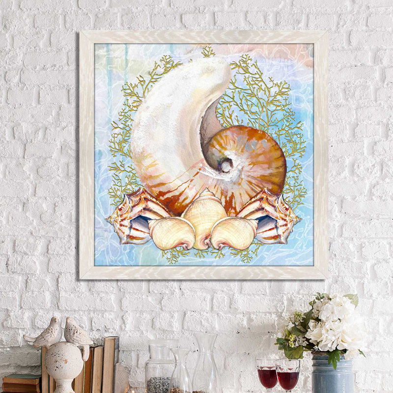 «Shell Medley III», reproduction de peinture acrylique, H 37,5 po x l 37,5 po x P 1 po, Cadre blanc