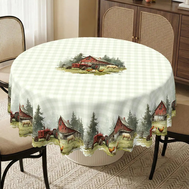 Nappe maison de campagne, impression de grange de tracteur rouge rétro, décor campagnard Vichy