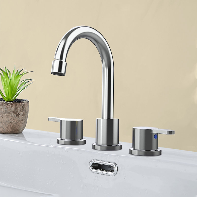 Widespread Bathroom Sink Faucet Chrome 2 Handle 8 Inch 3 Hole 360°Swivel Spout Vanity Sink With Pop Up Drain Assembly, Chrome