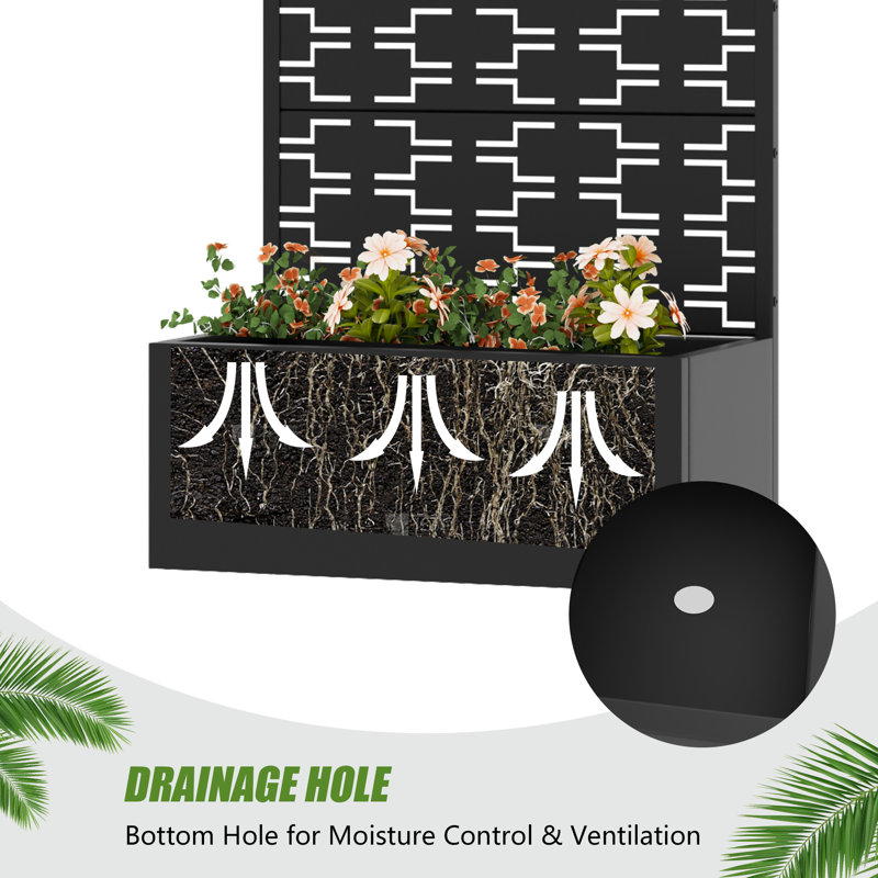 59" H x 30" W x 12" D Outdoor Metal Planter Box with Trellis Decor Raised Garden Bed with Lattice Panel for Patio, Black