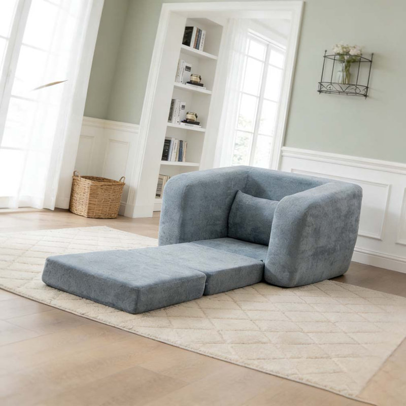 Fauteuil d'appoint pliable 40 po avec accoudoirs et dossier, Bleu clair