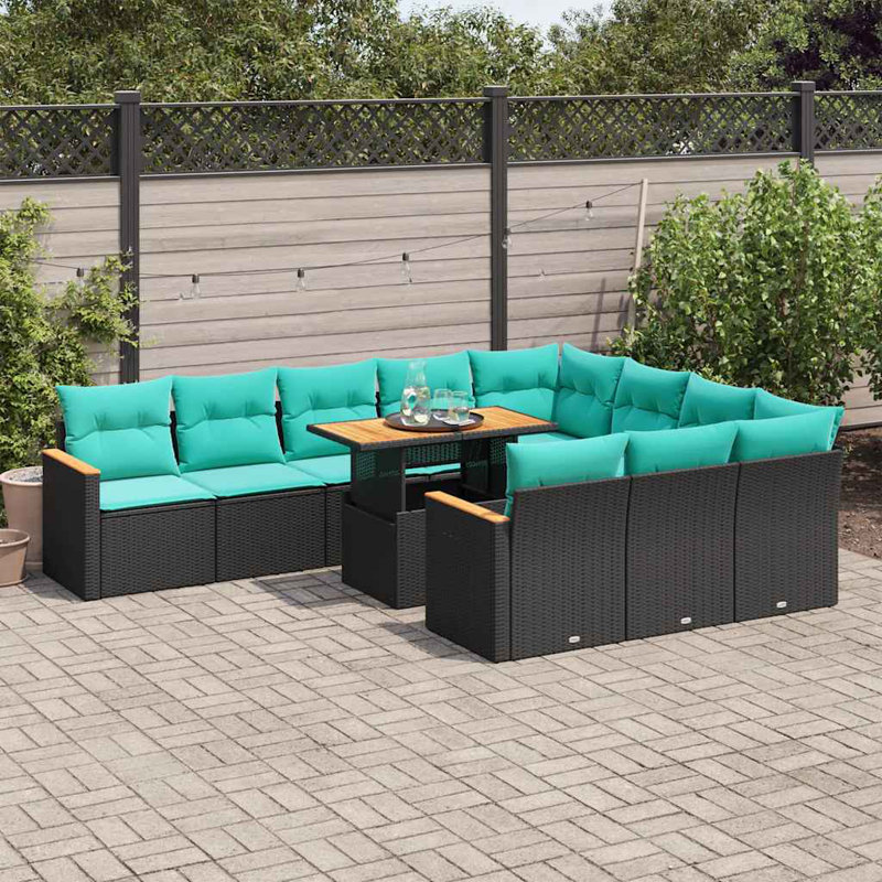  Ensemble de canapé de patio 11 pièces avec coussins en rotin de polyester noir