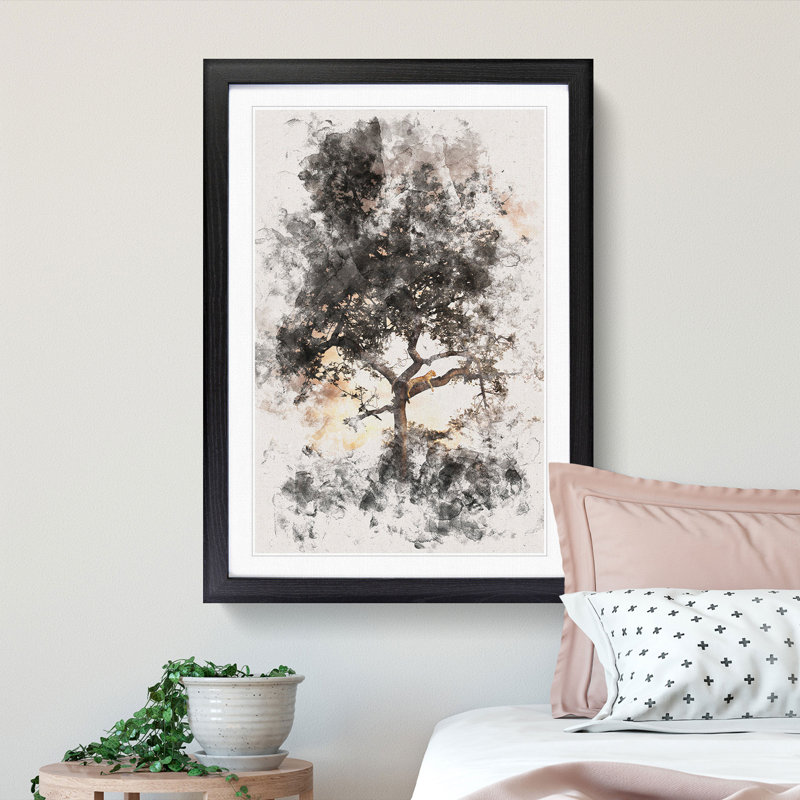Leopard Siesta - Framed Print, 63cm H x 45cm W x 2cm D, Black Framed