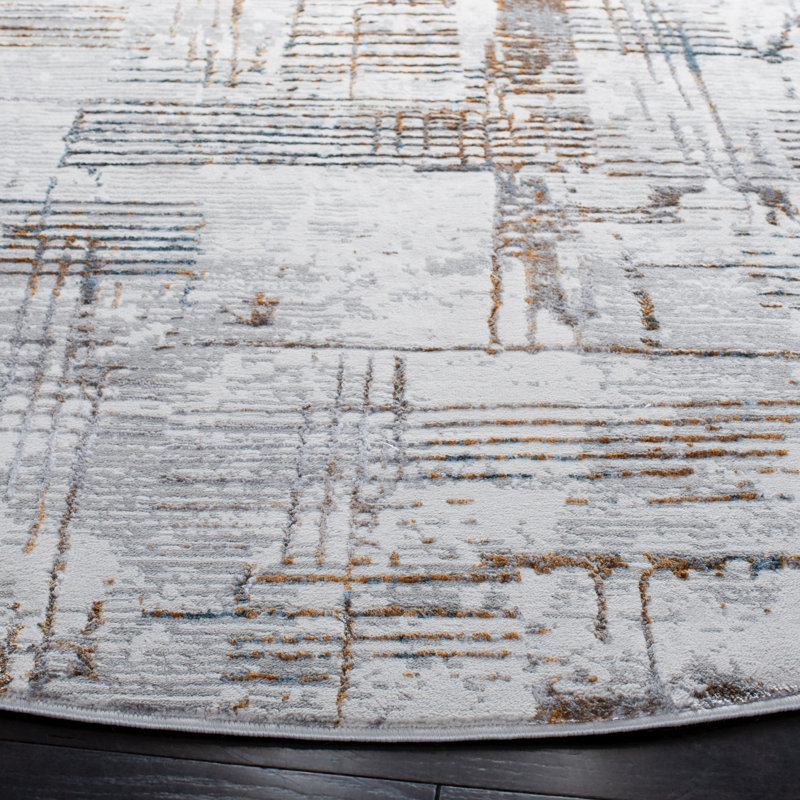 Tapis abstrait gris / ivoire, Rond 6 pi 7 po