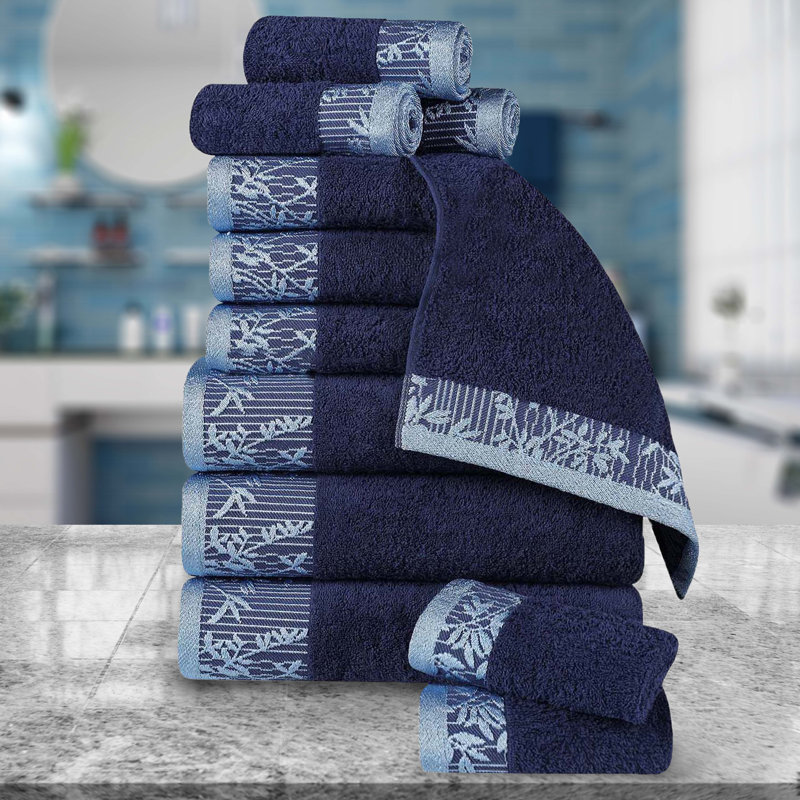 Ensemble de serviettes de bain en coton de poids moyen à bordure florale en jacquard pour la salle de bain Carinna