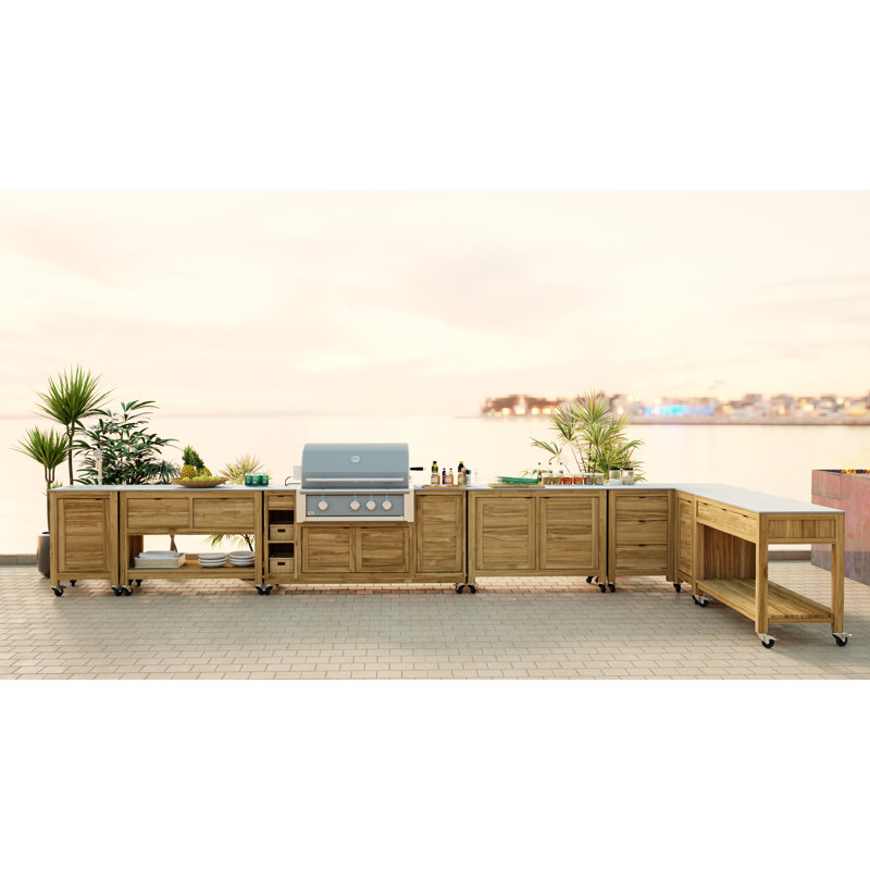 Fresco L-shaped Outdoor Kitchen W/ Bbq Cabinet & Basin