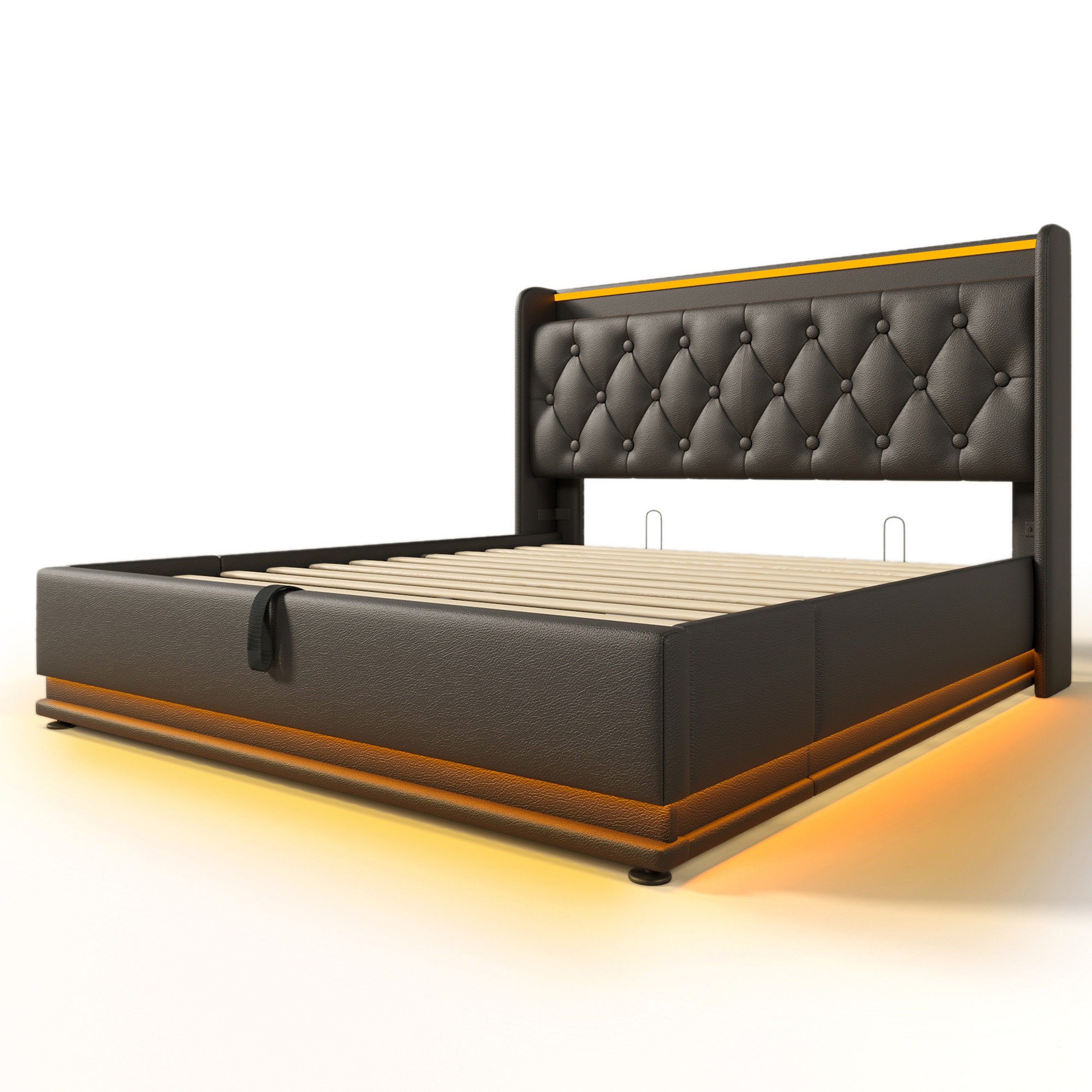 Latitude Run® Queen Size Upholstered Bed, 360 Surround Led Function ...