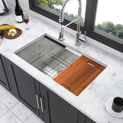 16 Gauge Single Bowl Undermount Kitchen Sink 28"X19"X10", 304 Stainless Steel, Workstation With Movable Tools, X - Shaped Drainage For Efficient Water Removal, Coating To Stop Condensation Growth And