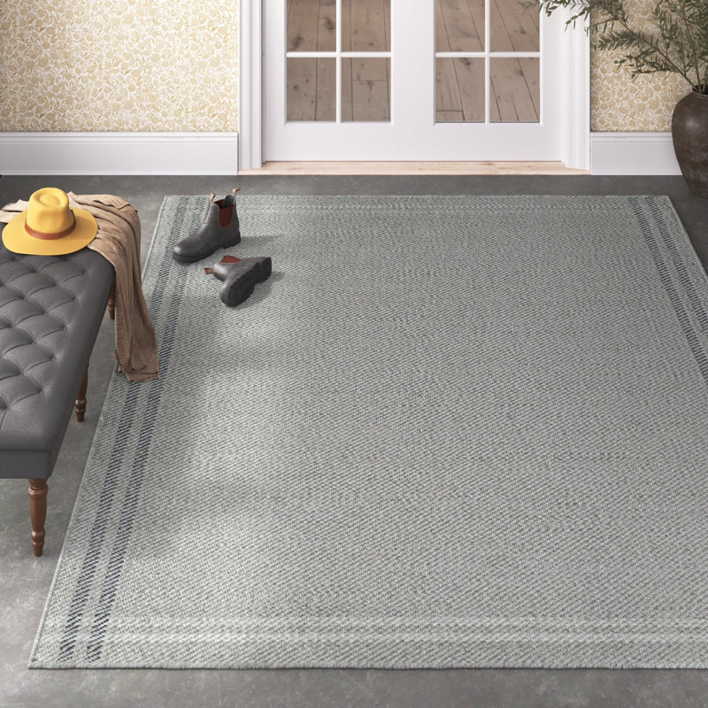 Lavande Wool Area Rug in Dark Gray/Ivory, Rectangle 6' x 9'