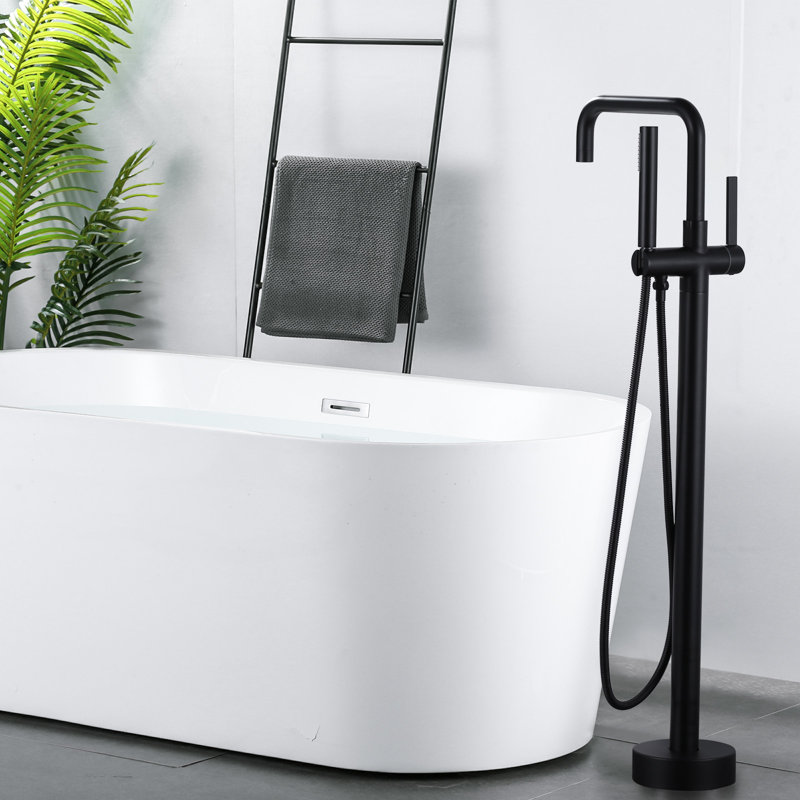 Robinet de baignoire monocommande autoportant à fixation au sol avec douche à main, Noir mat