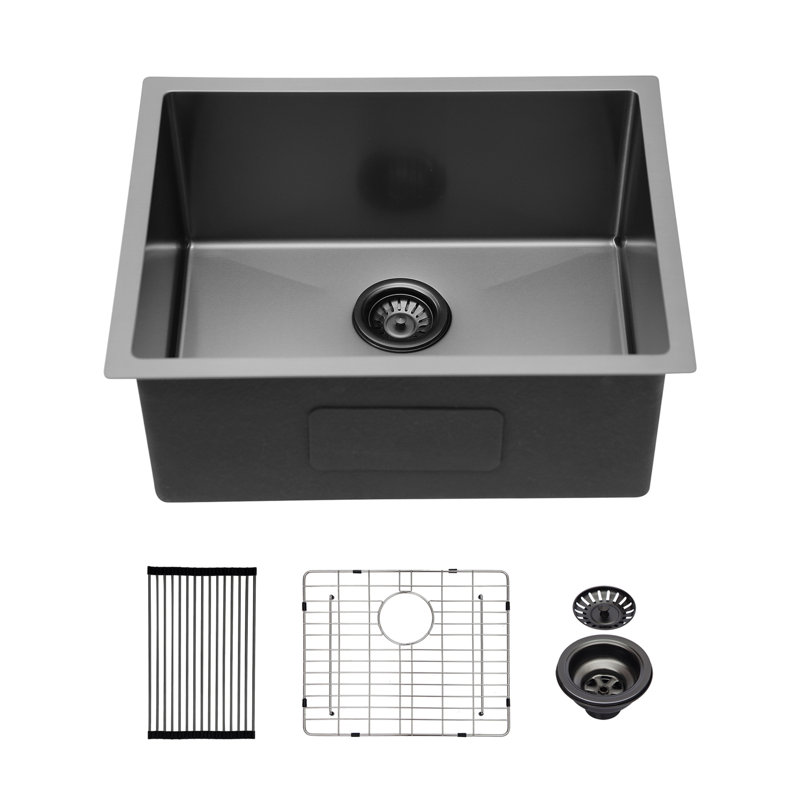 Évier de cuisine noir 23 po 23 po x 23 po x 18 po x 9 po en acier inoxydable avec profondeur de 9 po