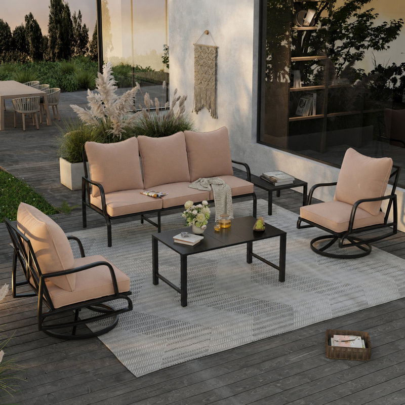 5 Piece Outdoor Seating Group with Swivel Chair For 5 Person